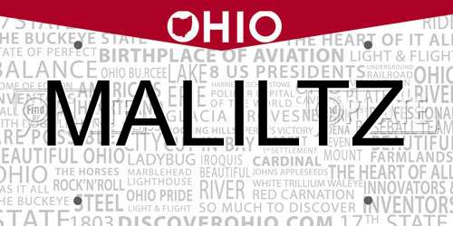 MALILTZ Ohio License Plate