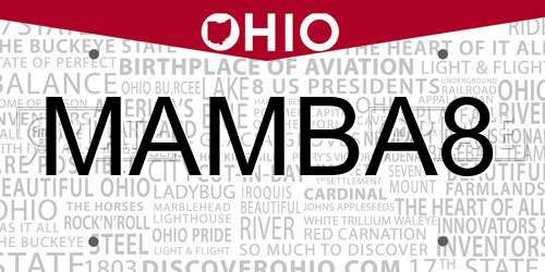 MAMBA8 Ohio License Plate