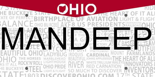 MANDEEP Ohio License Plate