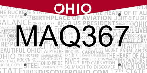 MAQ367 Ohio License Plate