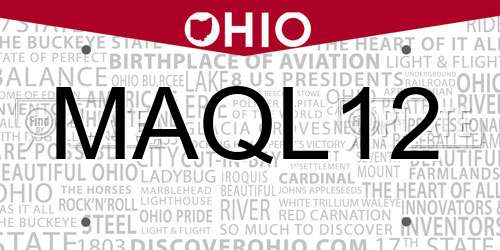 MAQL12 Ohio License Plate