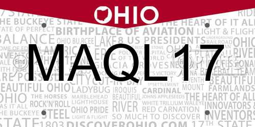 MAQL17 Ohio License Plate
