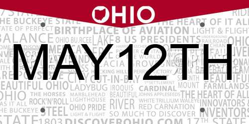 MAY12TH Ohio License Plate