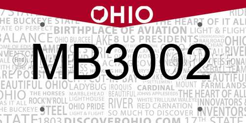 MB3002 Ohio License Plate