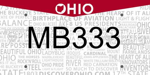 MB333 Ohio License Plate