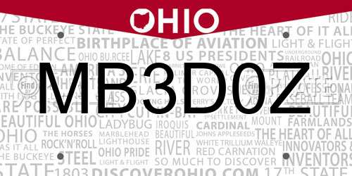 MB3D0Z Ohio License Plate