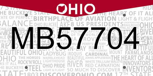 MB57704 Ohio License Plate