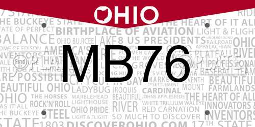 MB76 Ohio License Plate