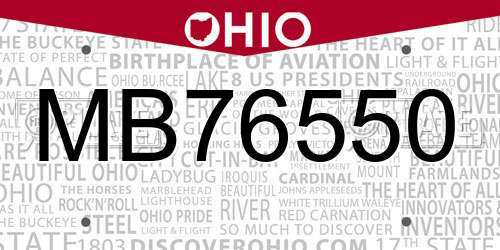 MB76550 Ohio License Plate