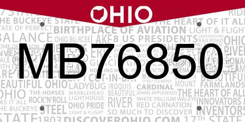 MB76850 Ohio License Plate