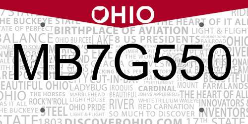 MB7G550 Ohio License Plate