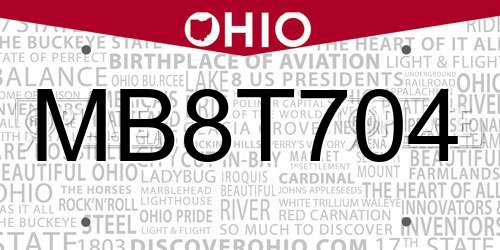 MB8T704 Ohio License Plate
