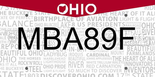 MBA89F Ohio License Plate