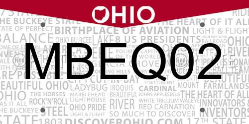 MBEQ02 Ohio License Plate