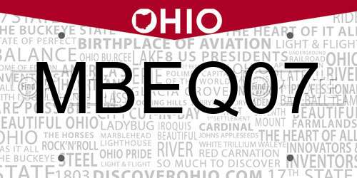 MBEQ07 Ohio License Plate