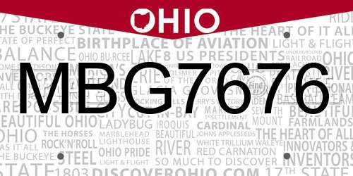 MBG7676 Ohio License Plate