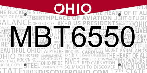 MBT6550 Ohio License Plate