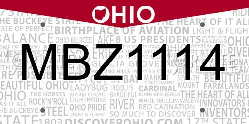 MBZ1114 Ohio License Plate