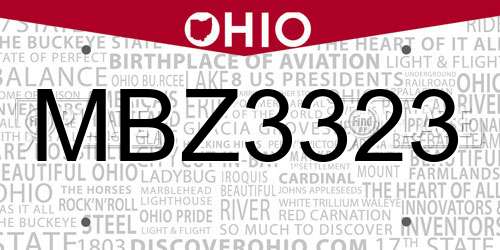 MBZ3323 Ohio License Plate