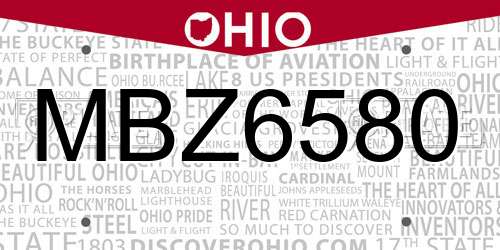 MBZ6580 Ohio License Plate