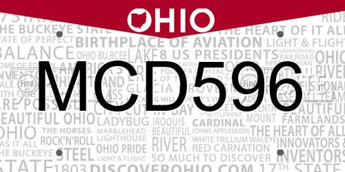 MCD596 Ohio License Plate