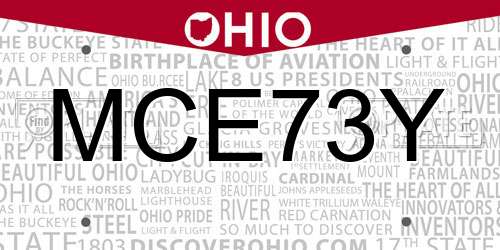 MCE73Y Ohio License Plate