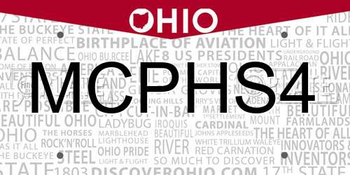 MCPHS4 Ohio License Plate
