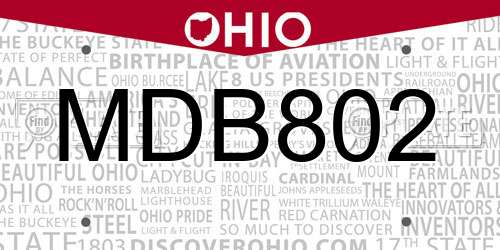 MDB802 Ohio License Plate