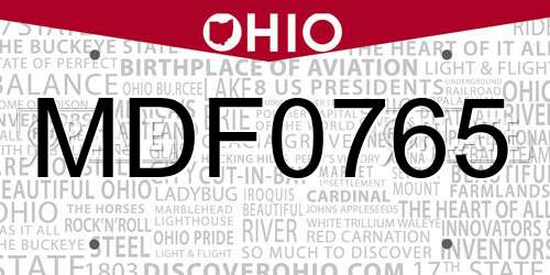 MDF0765 Ohio License Plate