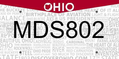 MDS802 Ohio License Plate
