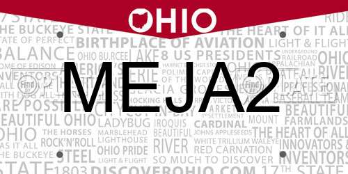 MEJA2 Ohio License Plate