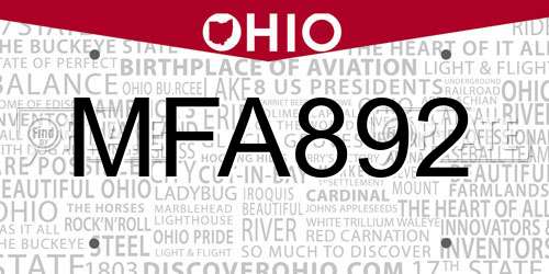 MFA892 Ohio License Plate
