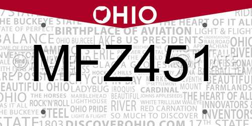 MFZ451 Ohio License Plate