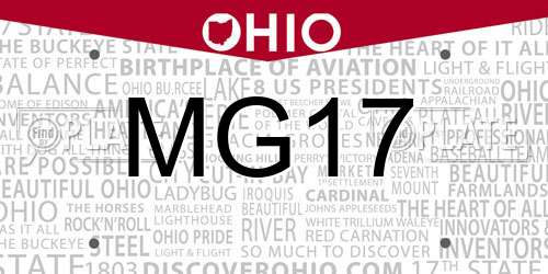 MG17 Ohio License Plate