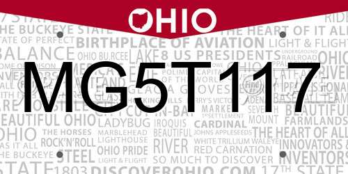 MG5T117 Ohio License Plate