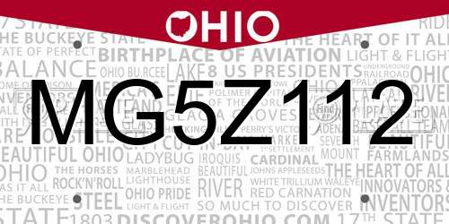MG5Z112 Ohio License Plate