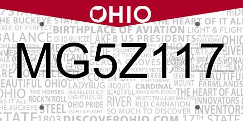 MG5Z117 Ohio License Plate