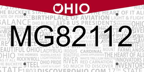 MG82112 Ohio License Plate