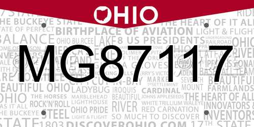 MG87117 Ohio License Plate