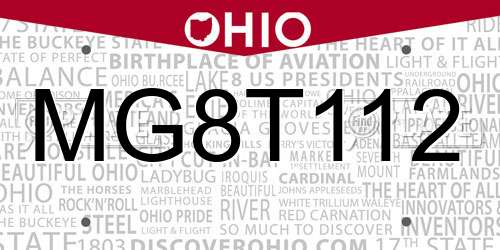 MG8T112 Ohio License Plate