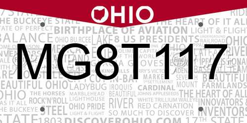 MG8T117 Ohio License Plate