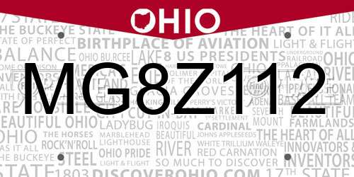 MG8Z112 Ohio License Plate