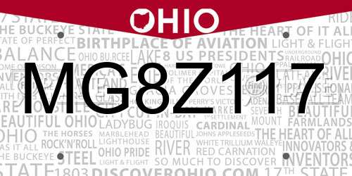 MG8Z117 Ohio License Plate