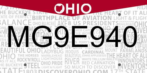 MG9E940 Ohio License Plate