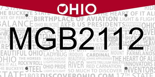 MGB2112 Ohio License Plate