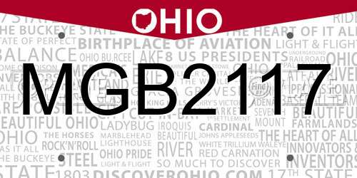 MGB2117 Ohio License Plate