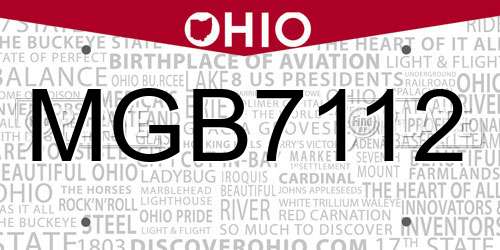 MGB7112 Ohio License Plate