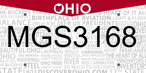 MGS3168 Ohio License Plate