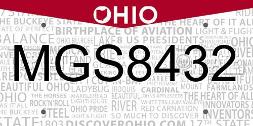 MGS8432 Ohio License Plate