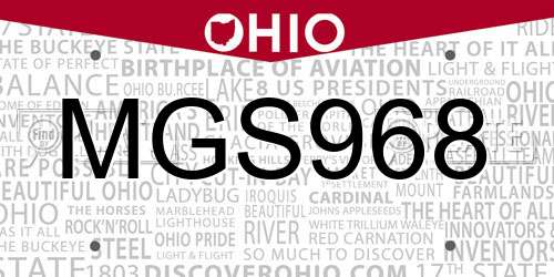 MGS968 Ohio License Plate